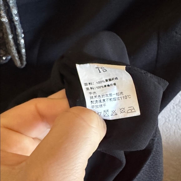 TS Three Seasons Women's Size Small Black Blouse with Silver Sequin Box Accents - Picture 5 of 5